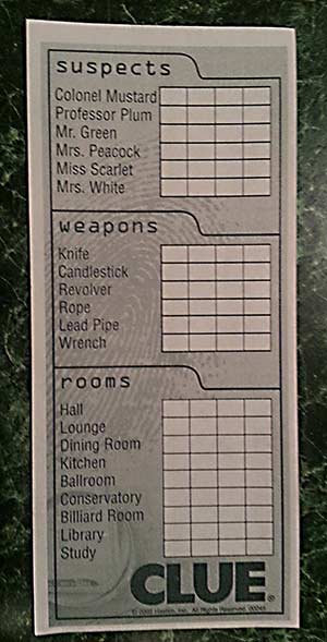 Clue Score Sheet